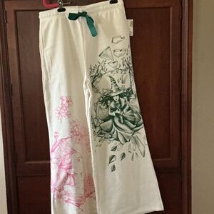 NWT Wicked Katie Kime Wide Leg Lounge Sweatpants-Cream/White